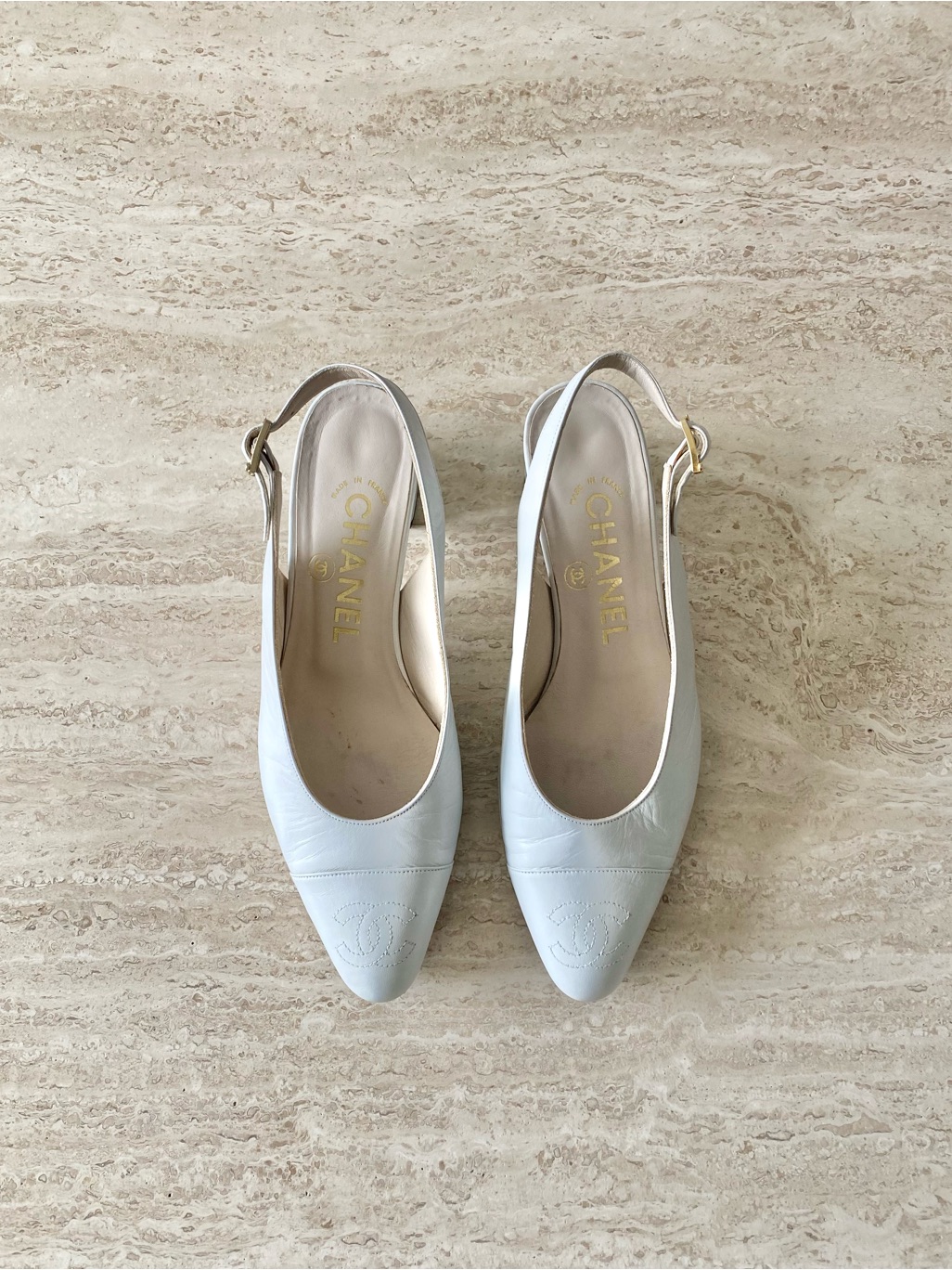 Vintage Chanel Cc Block Heel Slingbacks